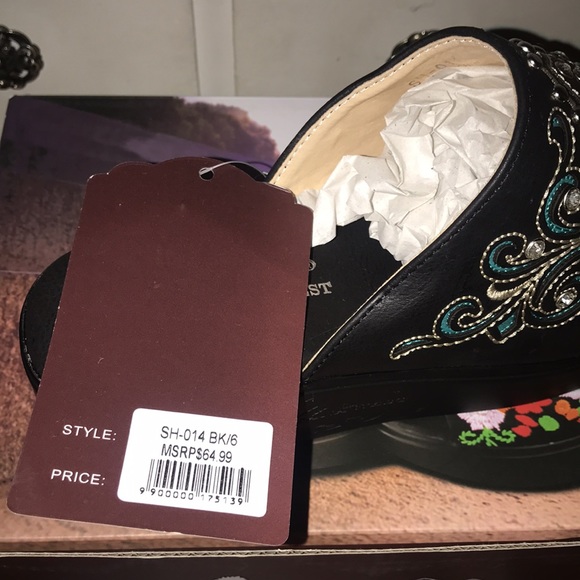 Montana West- studded cross black/turquoise platform wedge slip-on mule-NWT - Picture 10 of 11